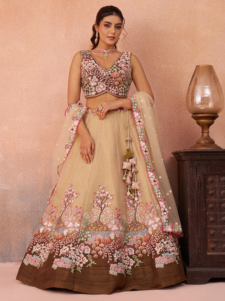 Net Sequins Embroidered Semi-Stitched Lehenga Choli with Dupatta Clothsvilla