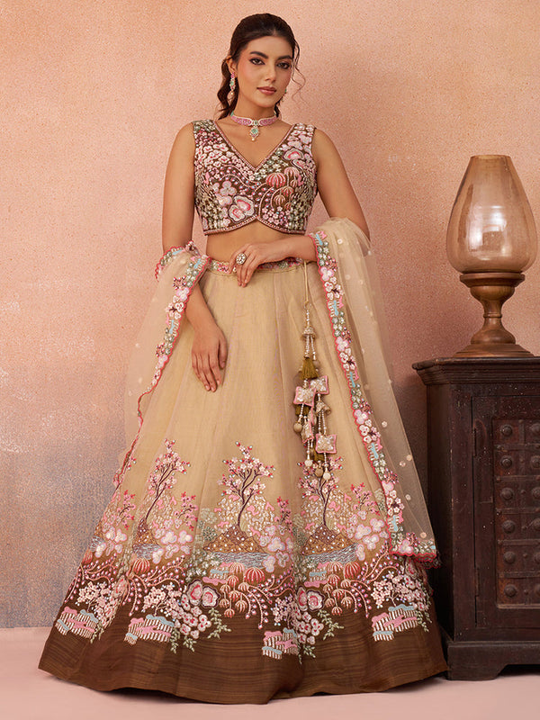 Net Sequins Embroidered Semi-Stitched Lehenga Choli with Dupatta Clothsvilla