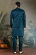 Load image into Gallery viewer, Teal Blue Embroidered Kurta Koti Set for Men Clothsvilla
