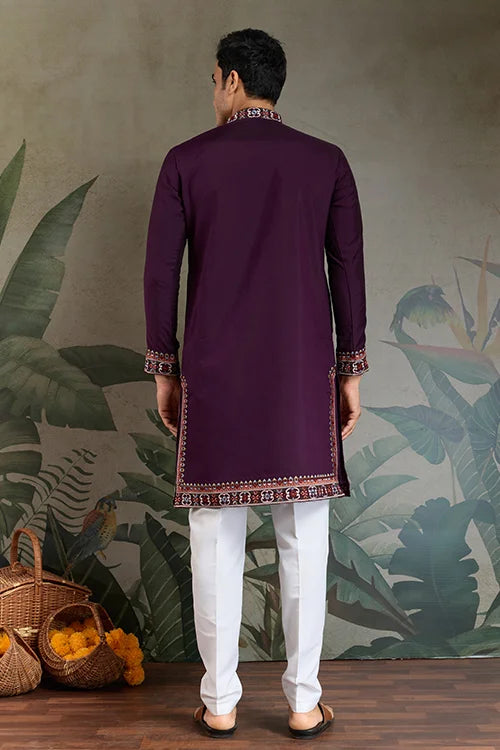 Engagement Special Purple Viscose Silk Outfit Kurta for Men Clothsvilla