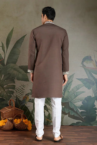 Wedding Functions Chocolate Gray Embroidered Kurta Clothsvilla