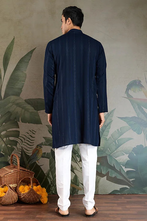 Elegant Navy Blue Mens Wear Kurta Set with Dupatta Clothsvilla