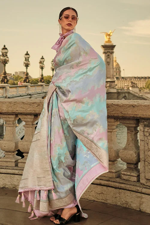 Banarasi Satin Silk Saree with Unstitched Blouse Clothsvilla