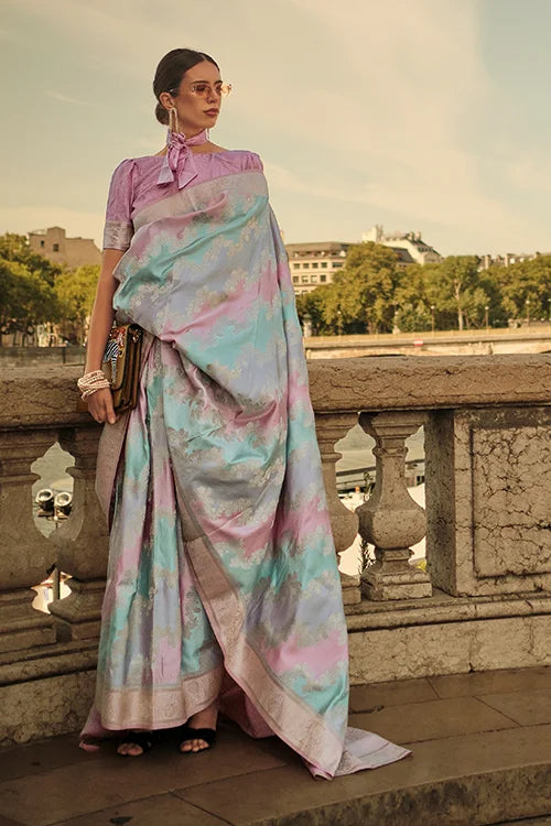 Banarasi Satin Silk Saree with Unstitched Blouse Clothsvilla Main image