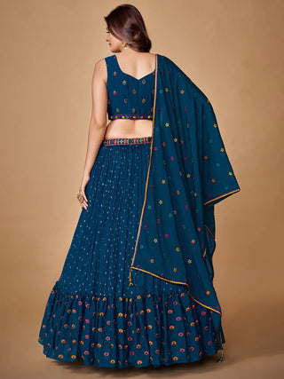Beautiful Blue Color Fancy Silk With Embroidery Sequins Work Charming Lehenga Choli |Engagement Wear Clothsvilla
