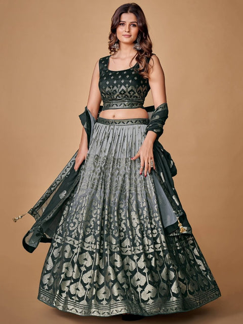 Beautiful Grey Color Fancy Silk With Embroidery Sequins Work Charming Lehenga Choli |Engagement Wear Clothsvilla Main image