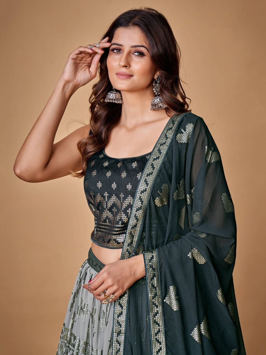 Beautiful Grey Color Fancy Silk With Embroidery Sequins Work Charming Lehenga Choli |Engagement Wear Clothsvilla