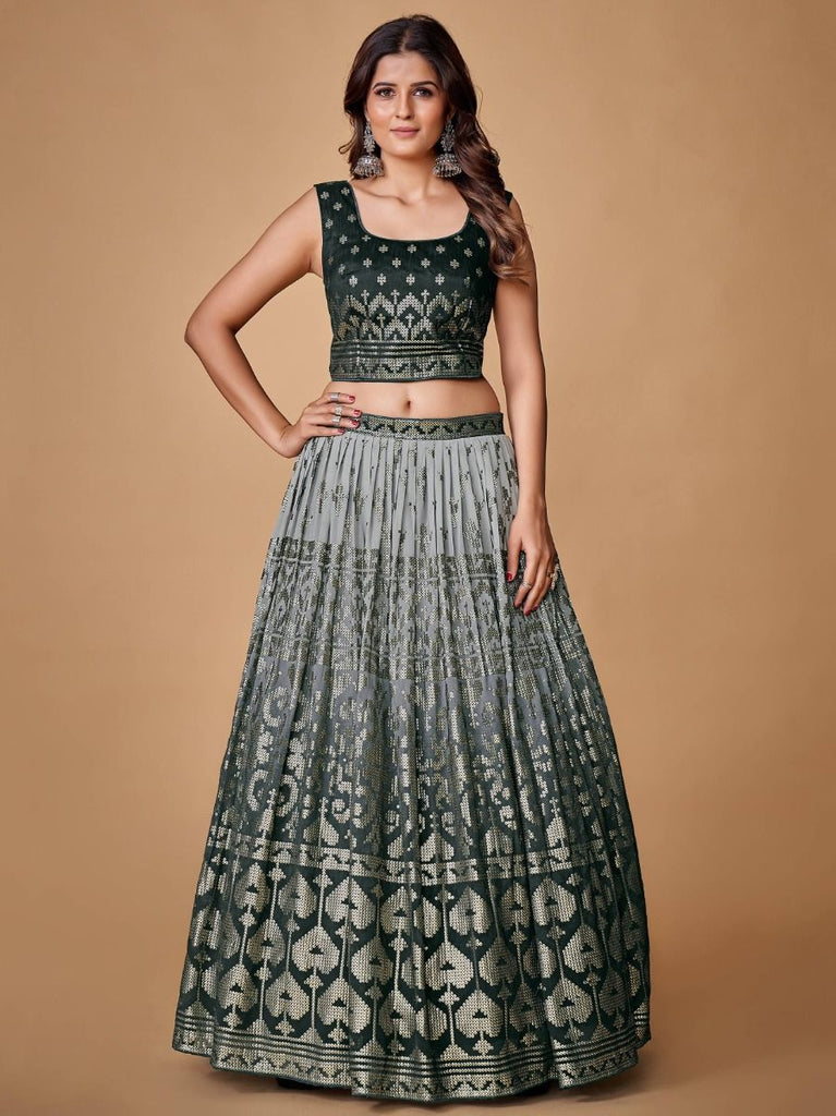 Beautiful Grey Color Fancy Silk With Embroidery Sequins Work Charming Lehenga Choli |Engagement Wear Clothsvilla