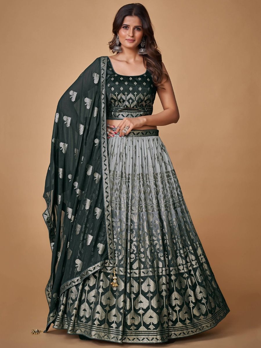 Beautiful Grey Color Fancy Silk With Embroidery Sequins Work Charming Lehenga Choli |Engagement Wear Clothsvilla