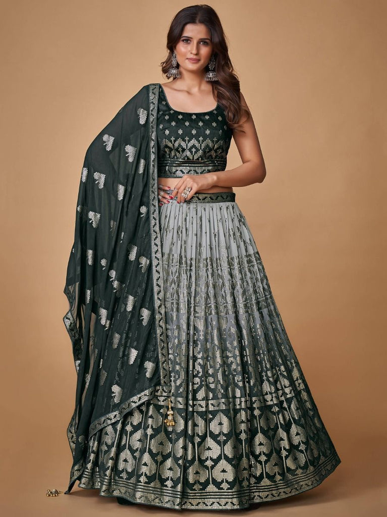 Buy Grey Silk Printed Lehenga Set KALKI Fashion India