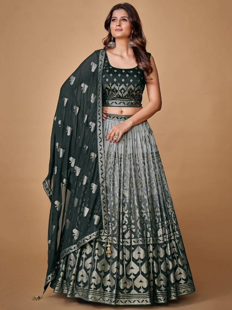 Beautiful Grey Color Fancy Silk With Embroidery Sequins Work Charming Lehenga Choli |Engagement Wear Clothsvilla