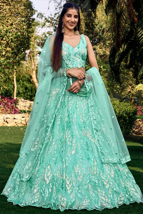 Stunning Blue Soft Net Lehenga Choli with Embroidery Clothsvilla Main image