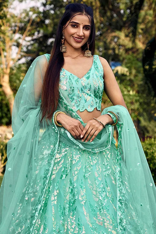 Stunning Blue Soft Net Lehenga Choli with Embroidery Secondary image