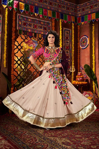 Navratri Special Beige Mirror Work Chaniya Choli Clothsvilla