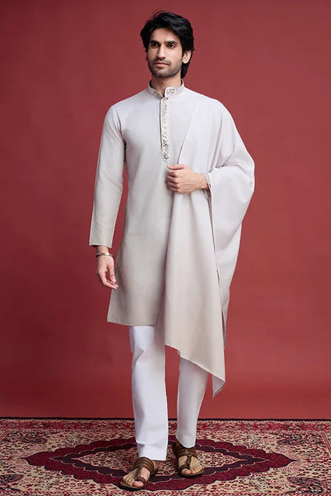 Designer Beige Kurta Set for Men with Mirror Work Clothsvilla Main image
