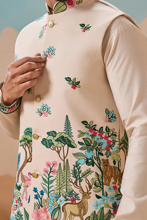 Latest Beige Color Koti Kurta Set for Mens Wear Collection Clothsvilla