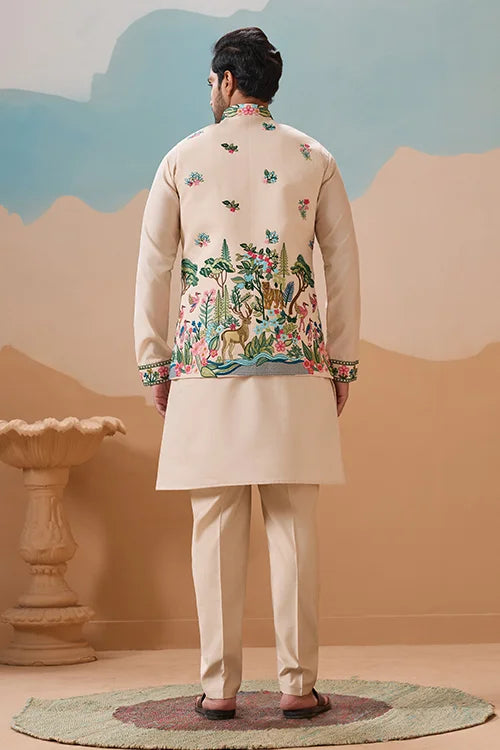 Latest Beige Color Koti Kurta Set for Mens Wear Collection Clothsvilla