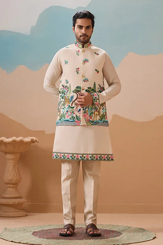 Latest Beige Color Koti Kurta Set for Mens Wear Collection Clothsvilla