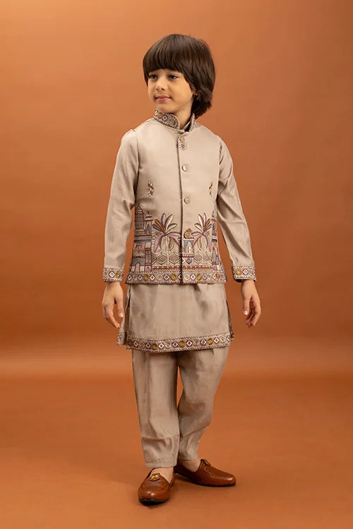 Designer Beige Koti Kurta Set for Kids 6-12 Year Clothsvilla
