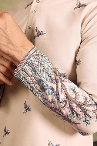 Beige Embroidered Work Beautiful Kurta for Men Clothsvilla