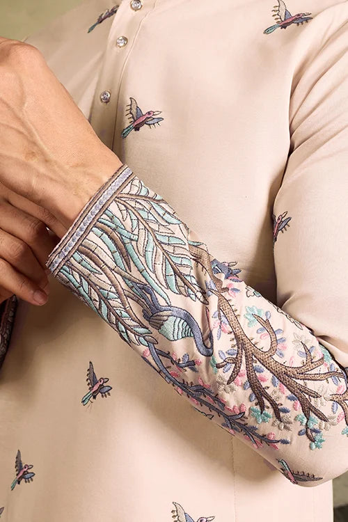 Beige Embroidered Work Beautiful Kurta for Men Clothsvilla