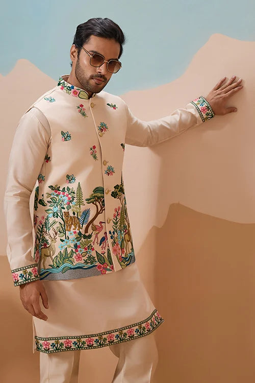 Latest Beige Color Koti Kurta Set for Mens Wear Collection Clothsvilla