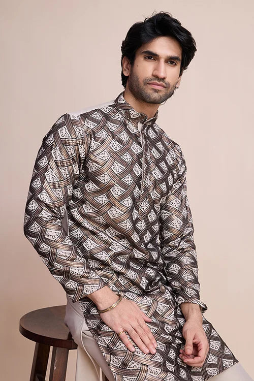 Stylish Beige Men's Kurta with Intricate Thread Detailing Clothsvilla