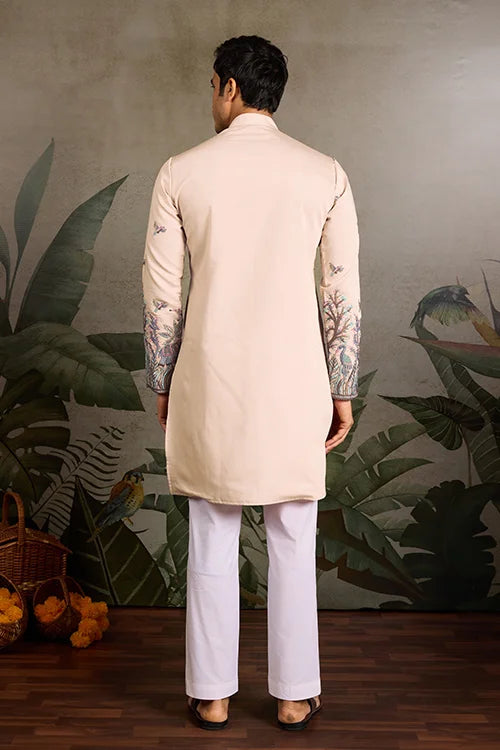 Beige Embroidered Work Beautiful Kurta for Men Clothsvilla