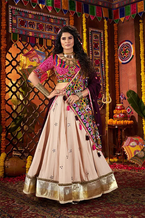 Navratri Special Beige Mirror Work Chaniya Choli Clothsvilla Main image