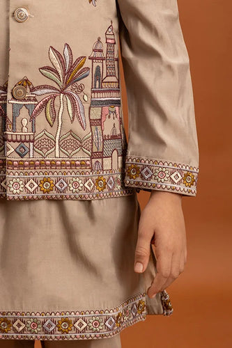 Designer Beige Koti Kurta Set for Kids 6-12 Year Clothsvilla