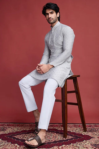 Beige Viscose Men’s Kurta - Mirror Work Design Clothsvilla