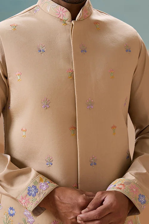 Celebration Beige Kurta Koti Pant Wedding Outfit for Men Clothsvilla