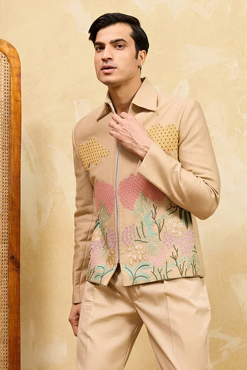 Premium Beige Bomber Jacket Set Special Mens Wear Clothsvilla