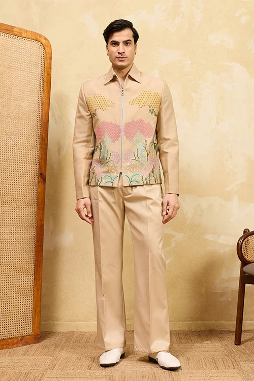 Premium Beige Bomber Jacket Set Special Mens Wear Clothsvilla