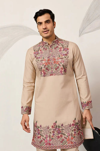 Beige Color Kurta Pant Set for Mens Traditional Outfit Clothsvilla