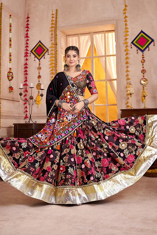 Premium Black Cotton Printed Navratri Chaniya Choli Clothsvilla