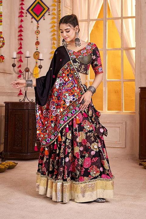 Premium Black Cotton Printed Navratri Chaniya Choli Clothsvilla Main image