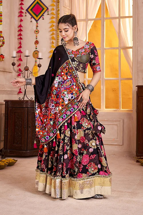 Premium Black Cotton Printed Navratri Chaniya Choli Clothsvilla