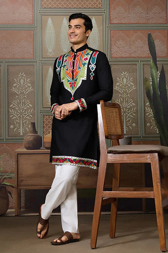 Black Trending Designer Festival Wear Men’s Kurta Clothsvilla