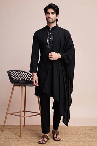 Black Designer Kurta Set with Mirror Work for Men Clothsvilla