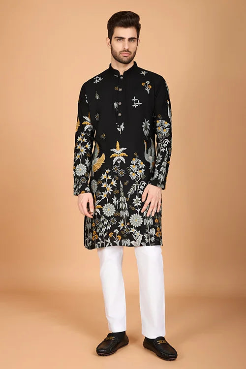Black Designer Viscose Rayon Men's Kurta Online Clothsvilla