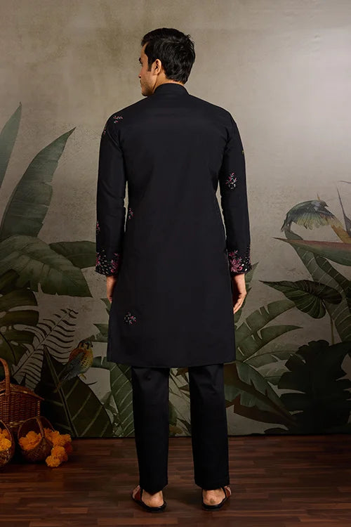 Black Mirror Work with Embroidered Kurta Set for Men Clothsvilla