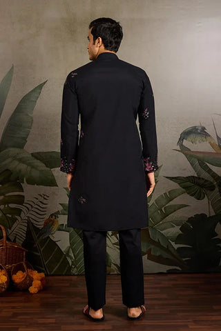 Black Mirror Work with Embroidered Kurta Set for Men Clothsvilla