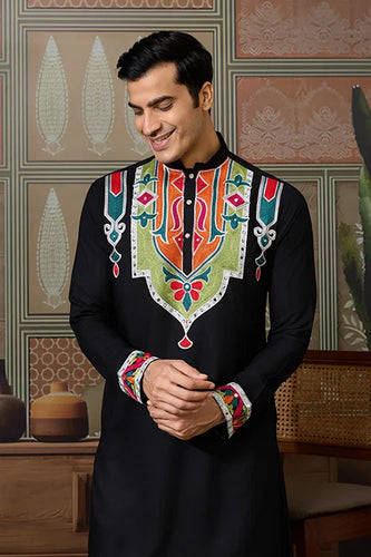 Black Trending Designer Festival Wear Men’s Kurta Clothsvilla