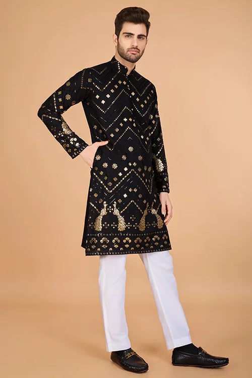 Black Viscose Rayon Men's Kurta  Stylish & Comfortable kurta long Clothsvilla