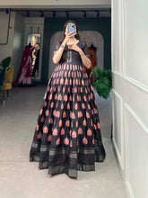 Load image into Gallery viewer, Black Color Dola Silk Printed Gown with Exquisite Zari Border ClothsVilla