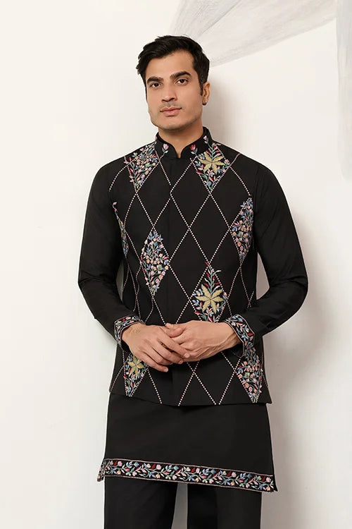 Premium Wedding Black Koti Kurta Pajama for Mens Wear Secondary image