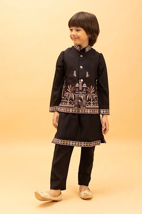 Premium Black Koti Kurta Set for Kids Boys 6-12 Years Clothsvilla