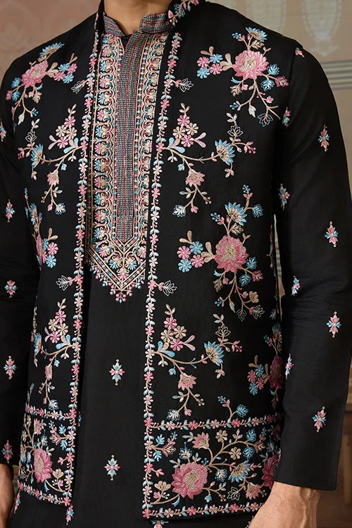 Black Mens Kurta with Stylish Koti for Wedding Wear Clothsvilla