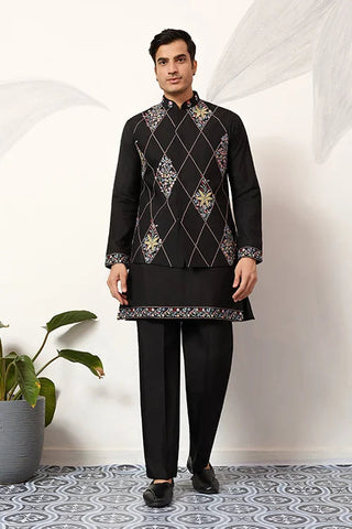 Premium Wedding Black Koti Kurta Pajama for Mens Wear Clothsvilla